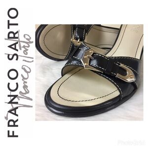 Franco Sarto Black and Cream Buckle Dress Sandals